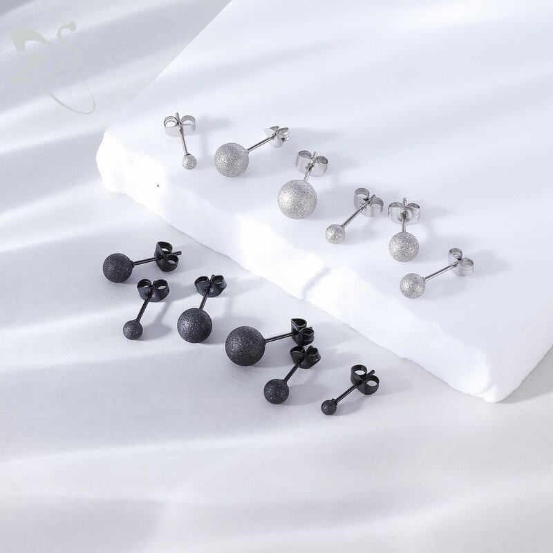 ZS 1PC 20G Stainless Steel Round Black Color Ear Studs For Men Push Back Earring Punk Rock Ear Tragus Conch Helix Piercing 3-8MM