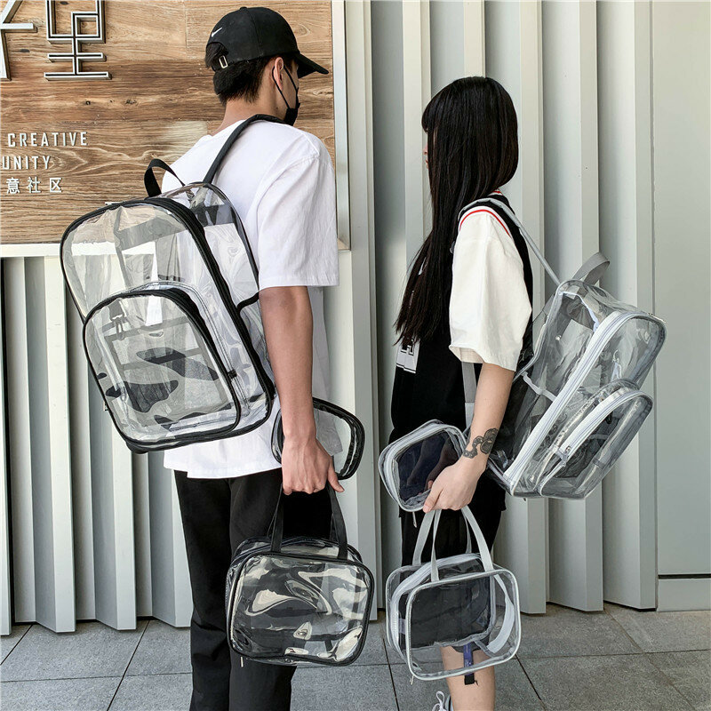 투명 PVC 노트북 투명 배낭 방수 캐주얼 책 가방, 대용량 간단한 휴대용 시스루 스타디움 승인