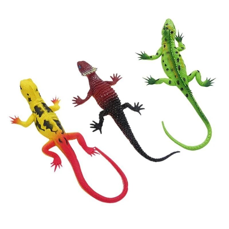Juguete de animales de lagarto de 6 piezas, modelo de reptil de goma suave, simulación de lagarto chirriante, juguete de Animal, adornos de decoración de escritorio