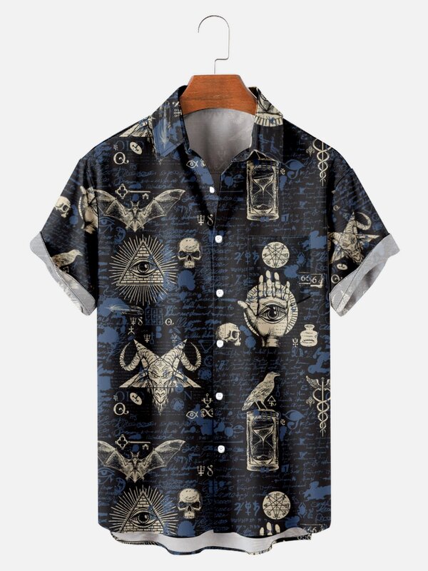 قمصان هاواي كاجوال للرجال بأكمام قصيرة ، ملابس الشارع الجمجمة ، قمم الشاطئ خمر ، ملابس كبيرة الحجم ، جودة عالية ، الصيف ، Y2k