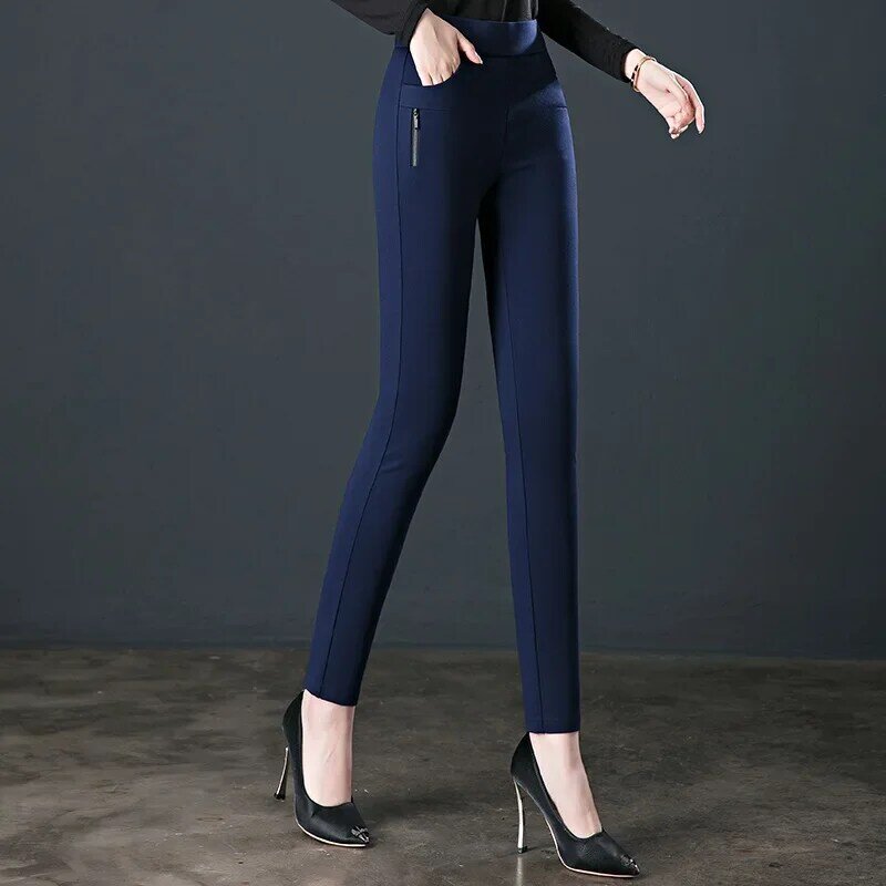 MOJY damskie w stylu jesienno-zimowym wysoki stan duży rozmiar obcisłe, elastyczne, spodnie długie Casual spodnie Slim S-6XL