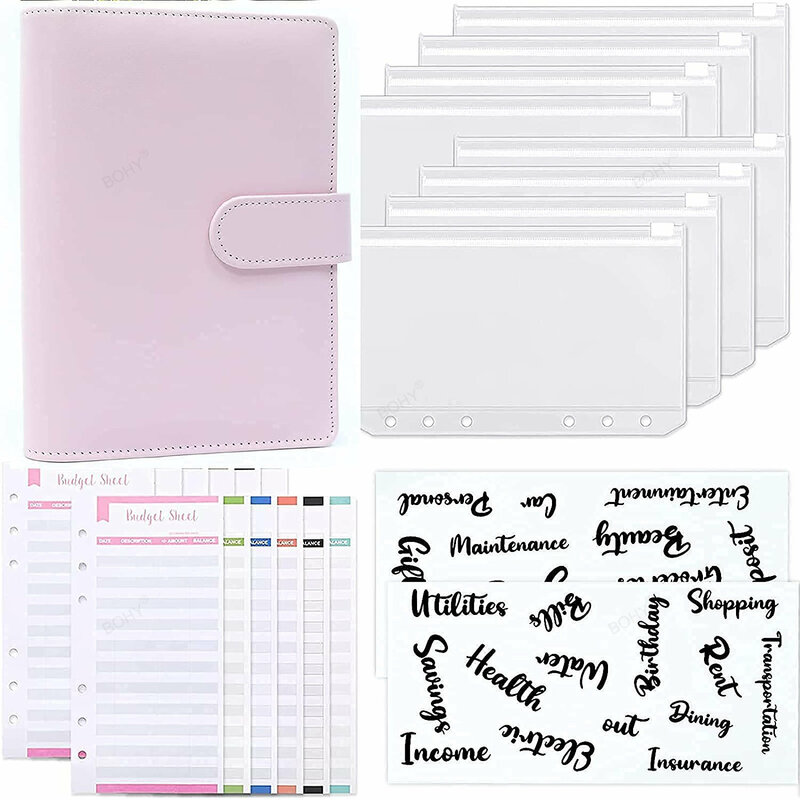 A6 Binder Budget 6 Holes Bindmiddel Zonder Zakken Plastic Rits Planner Notebook Covers Folder A6 Size Geldbesparende Envelop