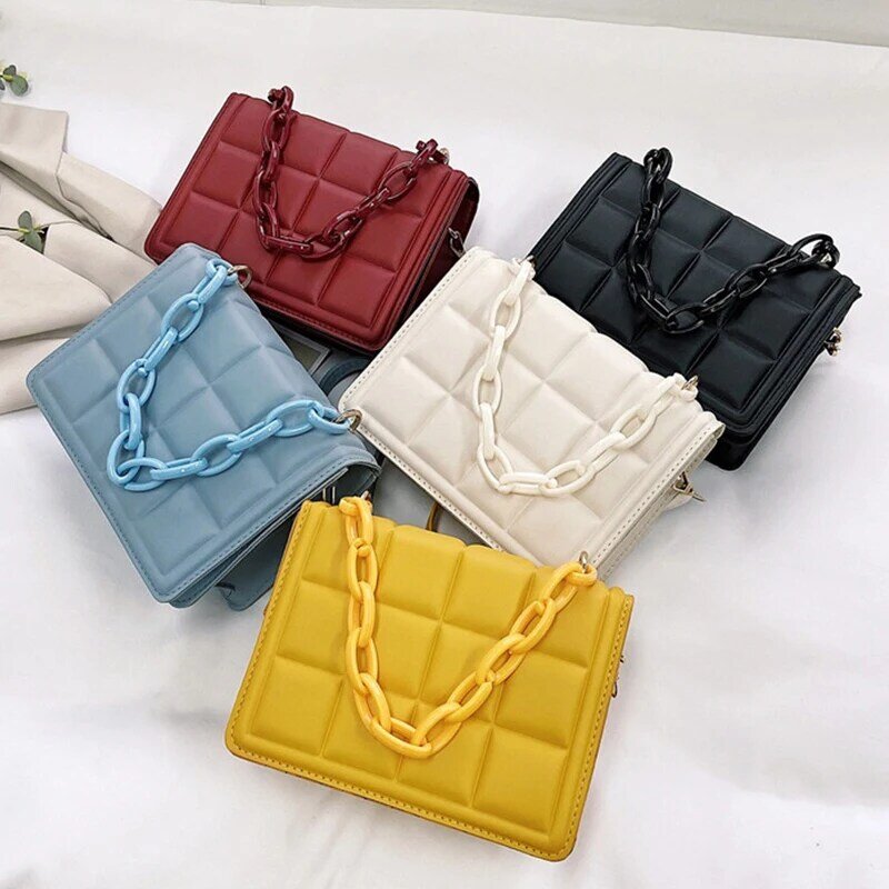 Casual Ladies Handbags Flap Purse Fashion Crossbody Bags Women Checkered PU Leather Solid Color  Shoulder Bags bolsos para mujer