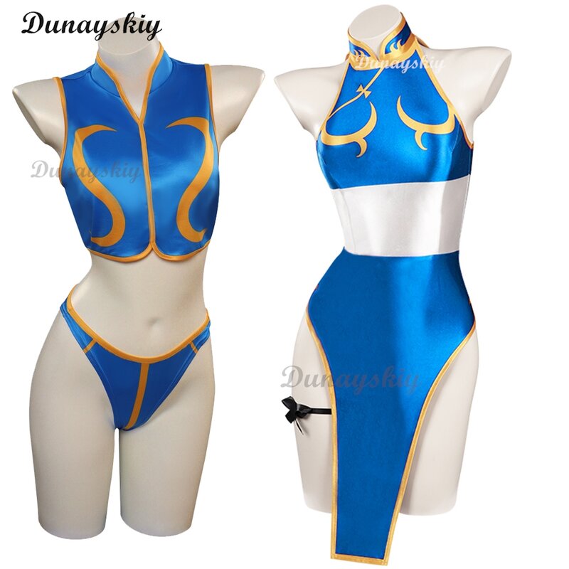 Chun Li Cosplay Dress Costume Game SF 6 gioco di ruolo Blue Qipao Outfit Set completo Kungfu Suit Halloween Fancy Dress Party Suit