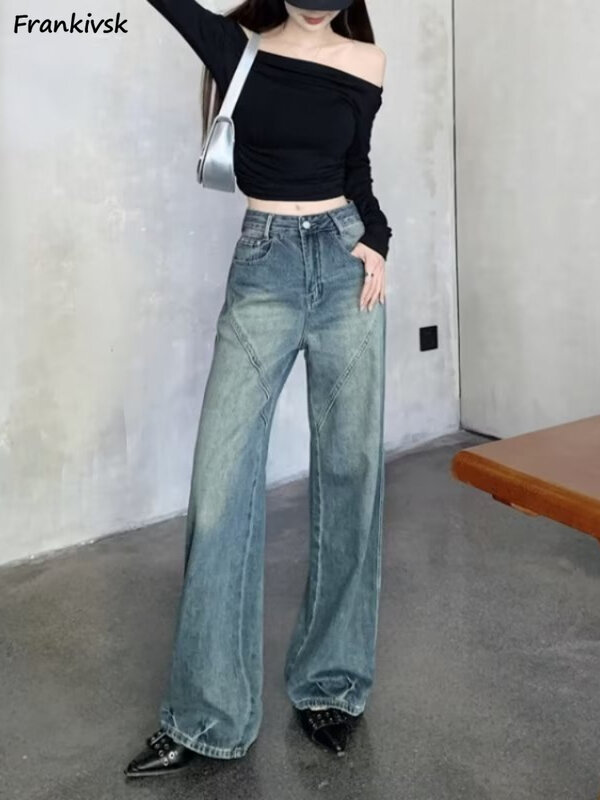 Jeansy damskie w stylu Vintage w stylu Vintage, jesienne, dopasowane, gorące, słodkie spodnie do zmywania z główna ulica temperamentem, hipsterskie spodnie sprane dżinsy