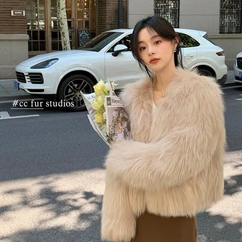 Luxury Brand Fluffy Fur Coat Women Short Faux Fur Jacket Korean Chic Long Sleeve Harajuku Y2k Fox Fur Jacket Black Mujer New
