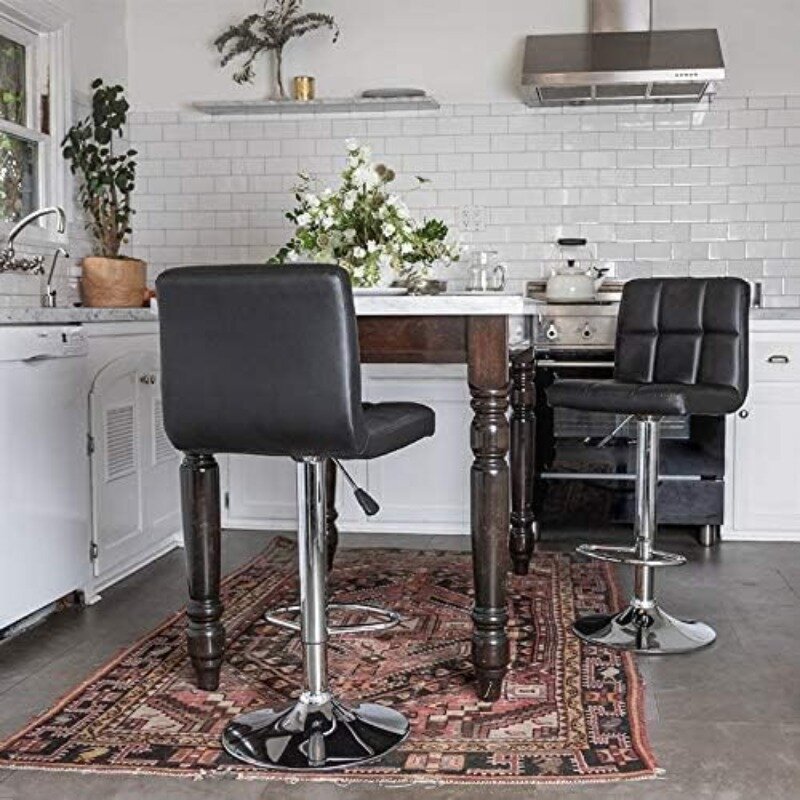 Stołek barowy stołki barowe BestOffice krzesła barowe stolec obrotowy o regulowanej wysokości z tylna obudowa z PU skórą (czarny)