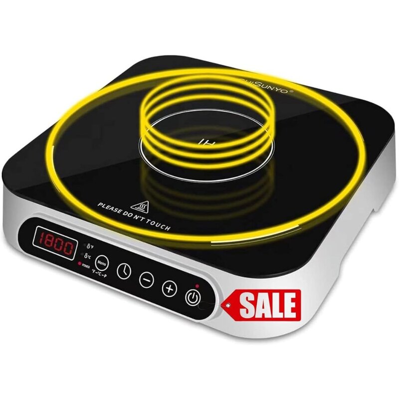 Pengaturan Cooktop induksi portabel 1800W, pembakar induksi cocok dan Sensor Digital untuk peralatan masak magnetik