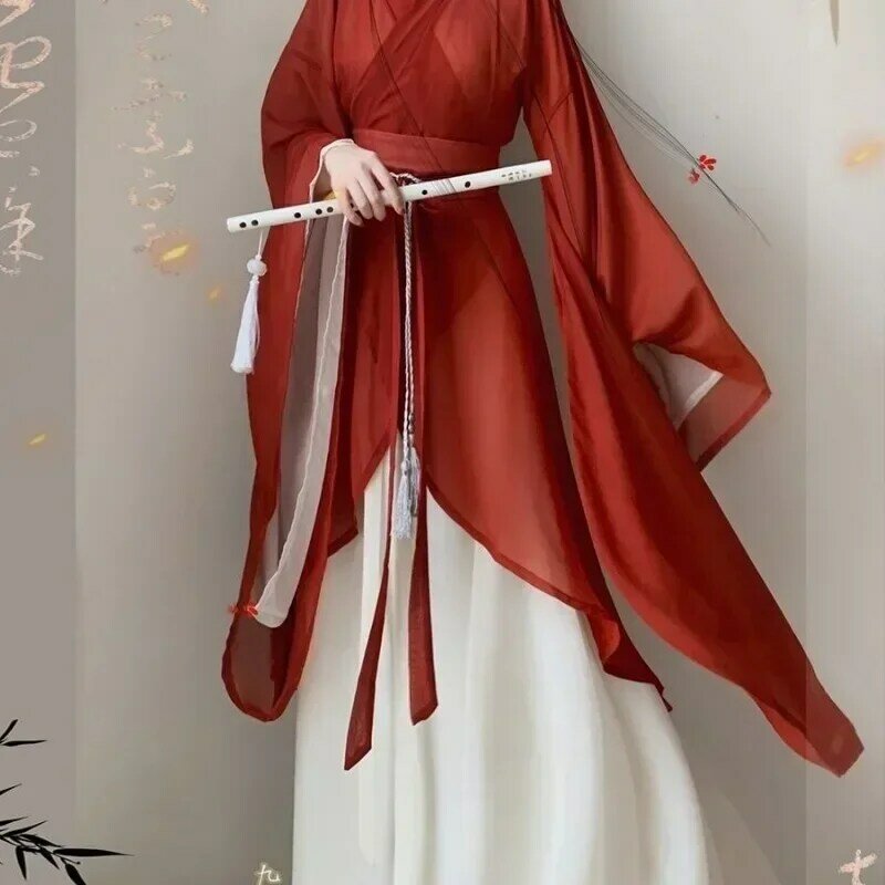 WeiJin 왕조 레드 크로스 칼라 한푸 원피스, 중국 전통 여성복, 레트로 무대 코스프레 공주 무용 의상, 신제품