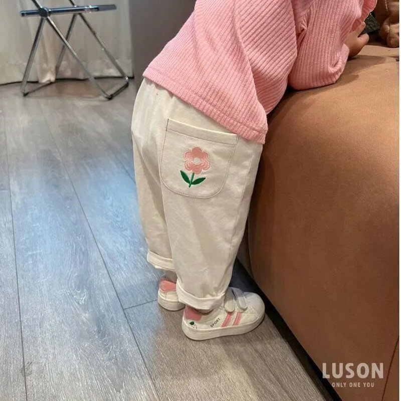 Girls Baby Pants Spring and Autumn New Children's Leisure Cotton Pants Wearing Toddler Embroidered Casual Trousers