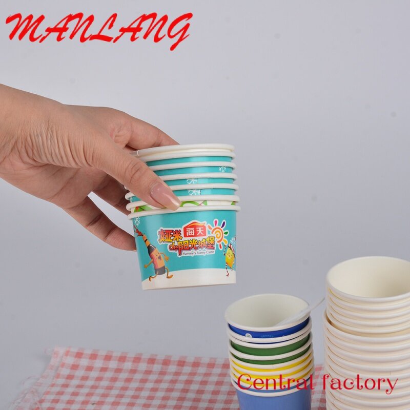 ถ้วยไอศกรีม kertas LOGO พร้อมฝาปิดถ้วยกระดาษ SenAng07พิมพ์ลายเป็นมิตรต่อสิ่งแวดล้อม