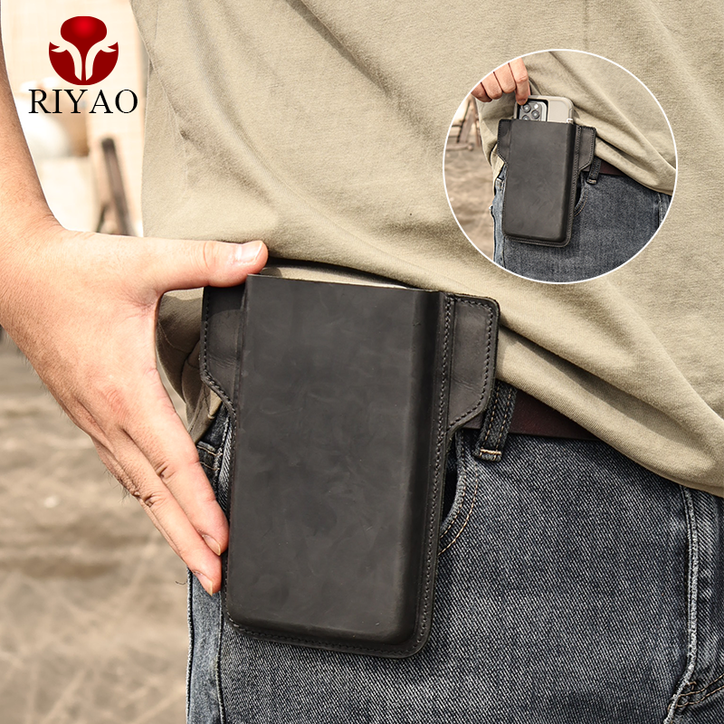 ريياو-حقيبة الخصر الجلدية للرجال ، حافظة هاتف عتيقة مع حلقة حزام ، حقيبة الحافظة ، قذيفة سميكة كبيرة ، حافظة هاتف المحمول
