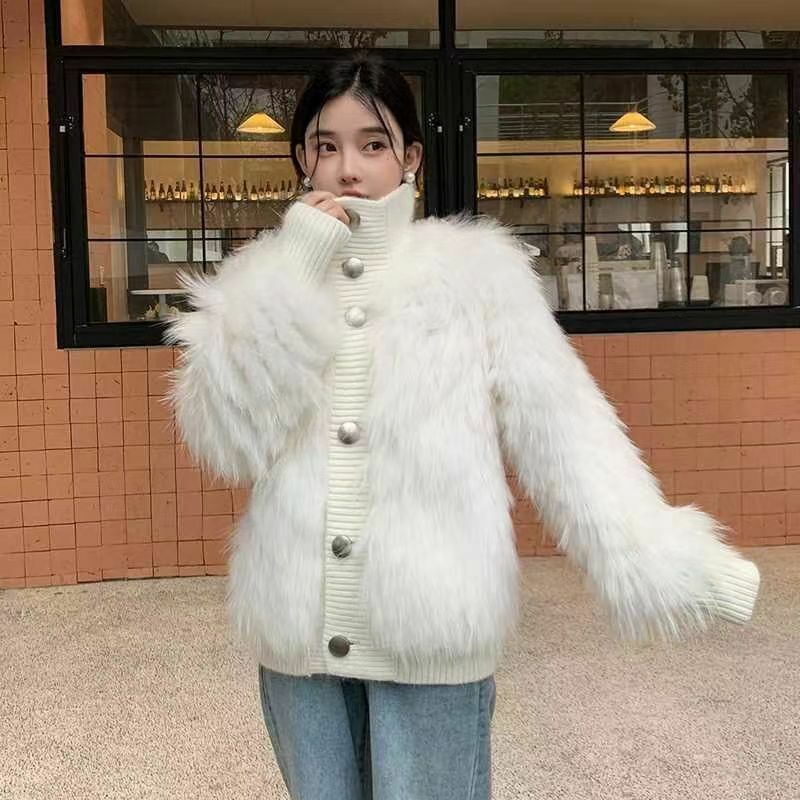 Jaket bulu palsu Turtleneck baru musim dingin wanita 2023 mantel longgar tebal hangat wanita mantel bulu Mink imitasi Korea wanita A565