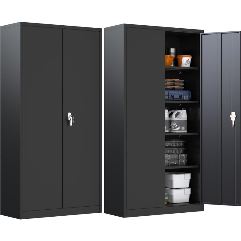 خزانة حفظ معدنية مع قفل و 4 أرفف قابلة للتعديل ، خزانة فولاذية عالية 71 بوصة ، مناسبة للاستخدام المكتبي ، سهلة التجميع