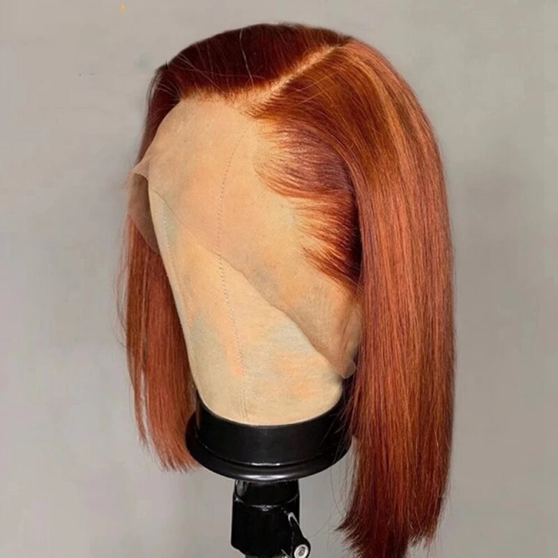 MXWIGS morbida Glueless Ginger Orange Bob parrucca anteriore in pizzo sintetico dritto per le donne BabyHair 180% densità prepizzicata Cosplay quotidiano