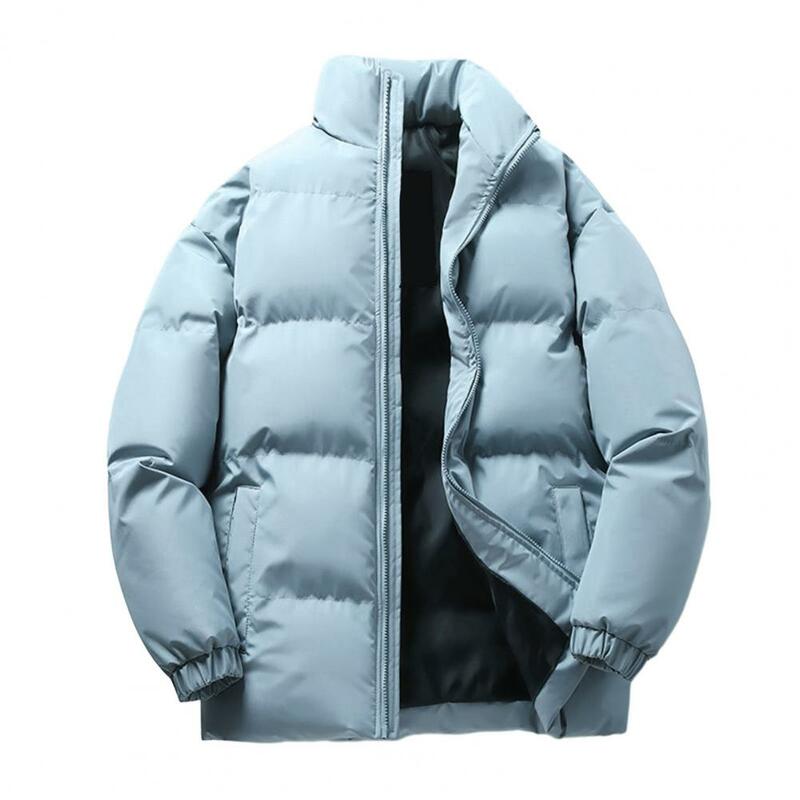 남성용 지퍼 디자인 코트, 두꺼운 패딩 코트, 두꺼운 방풍 따뜻한 다운 코트, 스탠드 칼라 지퍼 클로저 포함, 겨울