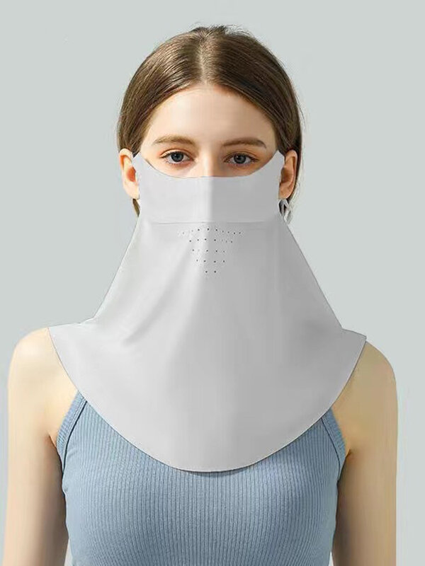 Maschera per la protezione solare nuova in seta di ghiaccio Facekini staccabile senza tracce per le donne Anti-ultravioletto estate traspirante copertura sottile viso