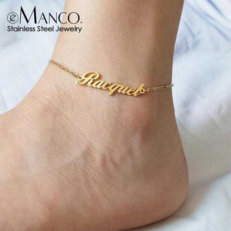 eManco Customized Name Anklet for Women Gold Color Personalized Letter 316L Stainless Steel Jewelry Gift Support Dropshipping