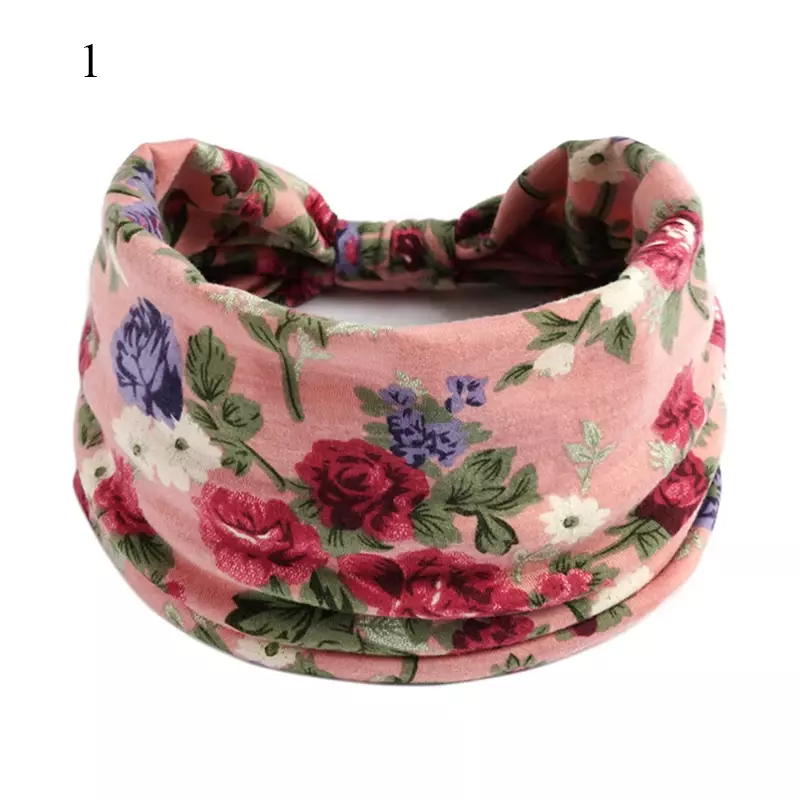 Bohemian Flower Print Wide Headband para mulheres, nó retrô, headwrap elástico, turbante para meninas, bandanas macias, acessórios para cabelo, novo, 2024