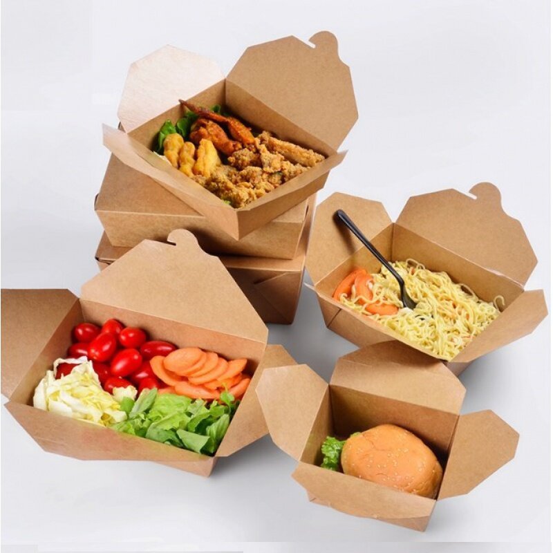 Caixa de comida de papel Kraft com janela, Embalagem marrom para sanduíche, Salada para tirar rápido F, Produto personalizado