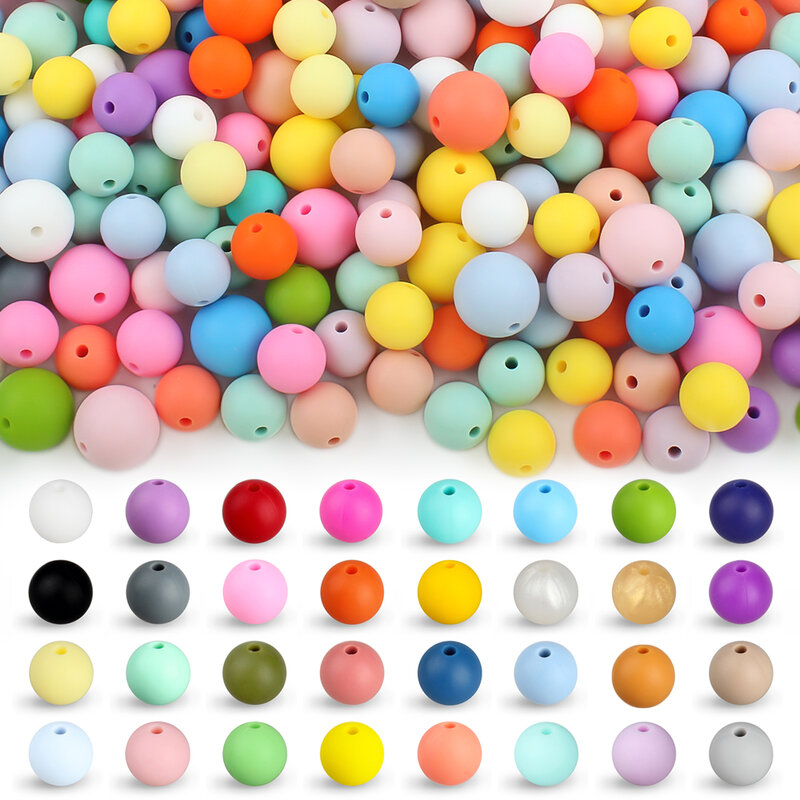 15mm 20pcs Silicone Beads Food Grade Silicone Teether Round Newborn Toys Chewable Teething Beads For DIY Colorful Teething Beads