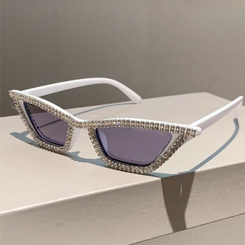 2023 موضة شخصية إطار صغير عين القط مثلث مجموعة مع الماس النظارات الشمسية الفاخرة العلامة التجارية مصمم نظارات الشمس للنساء