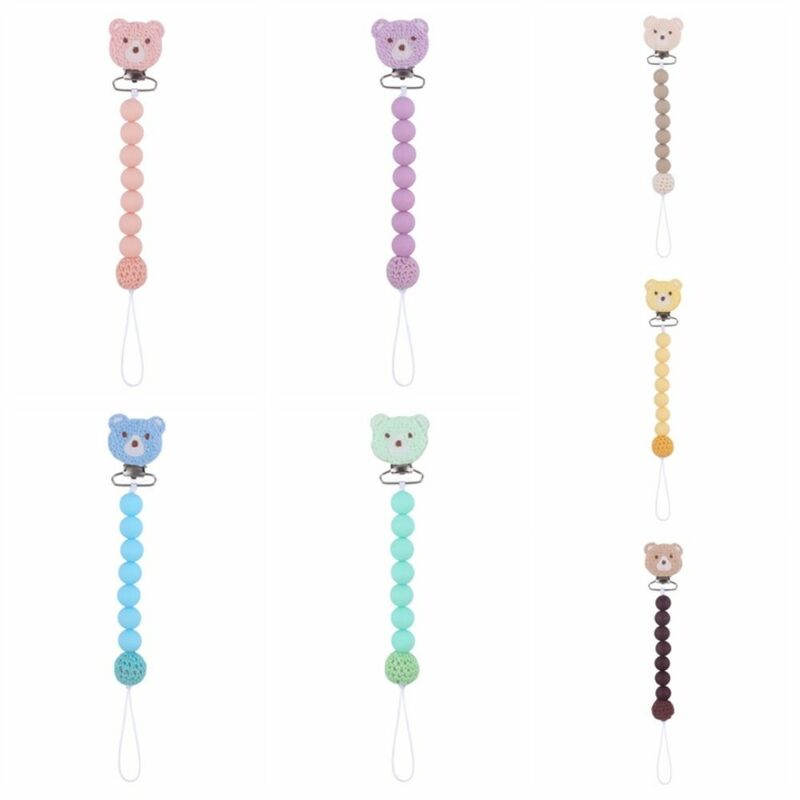 Cartoon Bear Pacifier Clips Chain Silicone Beads BPA Free DIY Dummy Clip Holder Soother Chains Baby Toys Chew Gifts