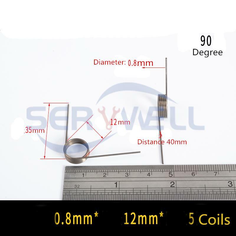 0.3 0.4 0.5 0.6 0.7 0.8mm 스프링 스틸 또는 304 스테인리스 스틸, 소형 V형 코일 비틀림 스프링, 90 135 175 180 도, 10 개