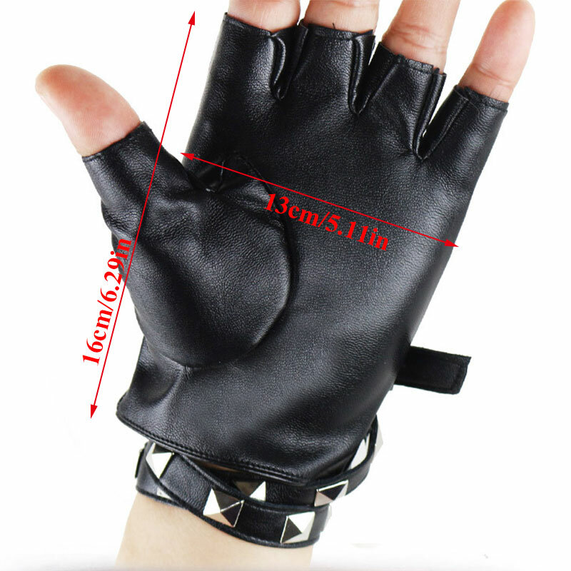 1 pasang sarung tangan Punk Motor uniseks, sarung tangan kulit PU tanpa jari mengemudi setengah jari uniseks olahraga Hollow Out untuk pria dan wanita