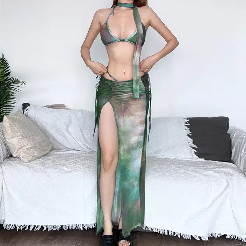 Conjunto de Bikini con estampado de media falda para mujer, conjunto informal Sexy y elegante para vacaciones, primavera, verano y otoño, novedad de 2024