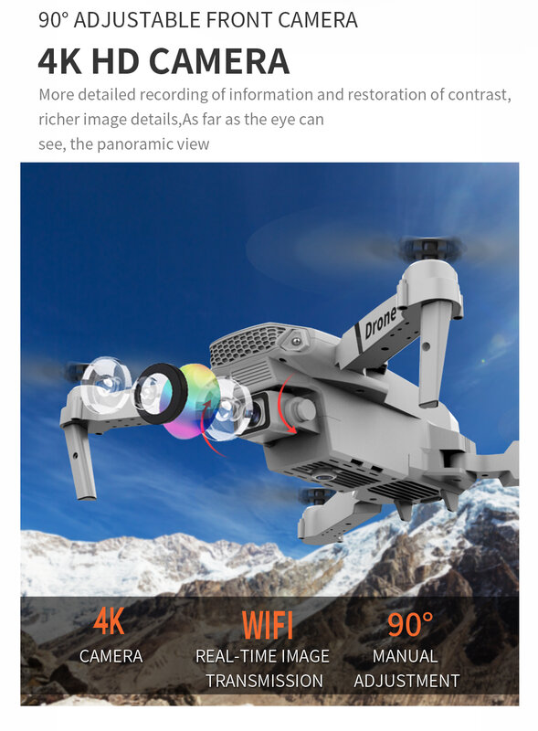 프로페셔널 드론 E88 4k 광각 HD 카메라 와이파이 fpv 높이 고정 접이식 RC 쿼드 로터 헬리콥터 카메라, 무료 어린이 장난감 프로페셔널 드론 와이파이