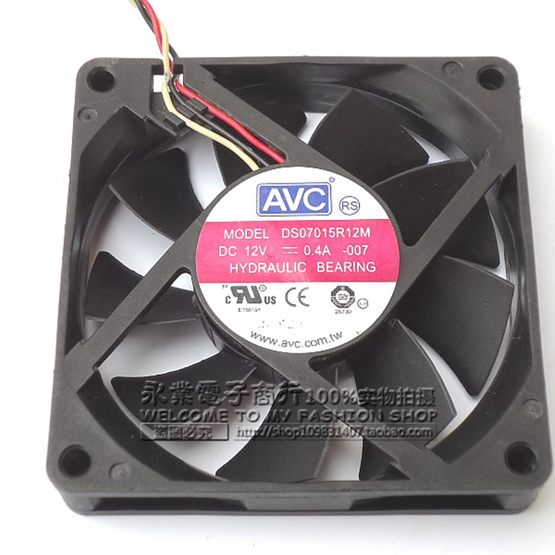 온도 제어 CPU 냉각 선풍기, AVC DS07015R12M, 3 와이어, DC 12V, 0.4A 7015, 70x70x15mm, 7cm, 70mm