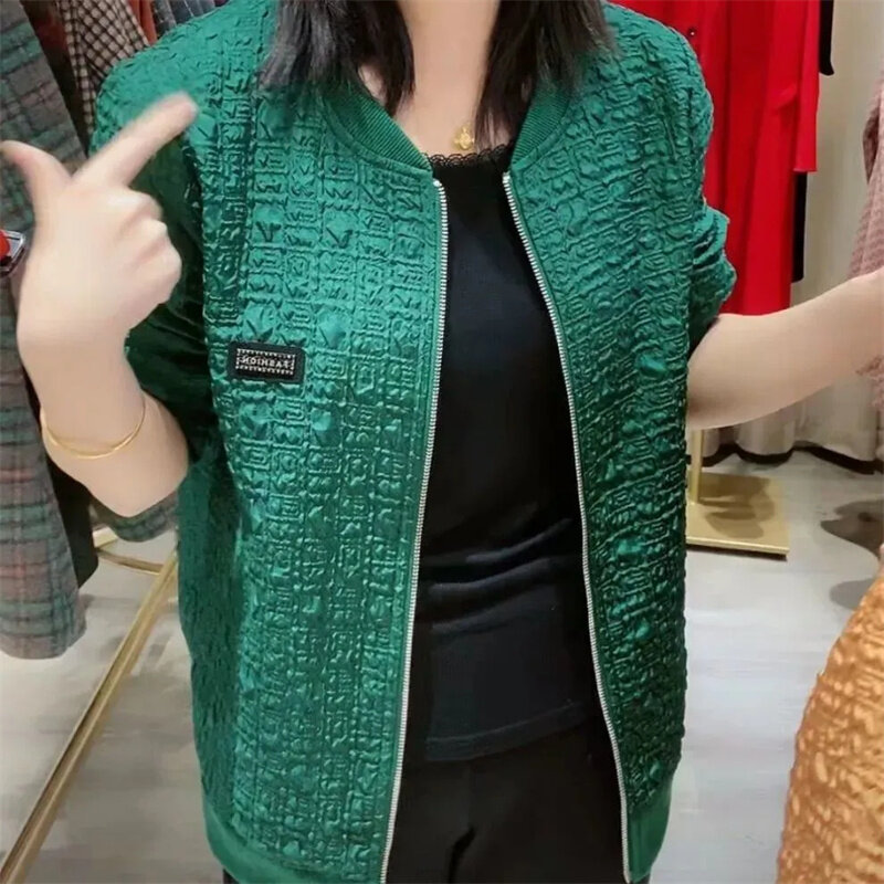 Green Baseball Uniform Jacket Women's Spring Autumn Coat 2024 New Casual Outwear Tops Loose Large Size 3XL Jackets Female