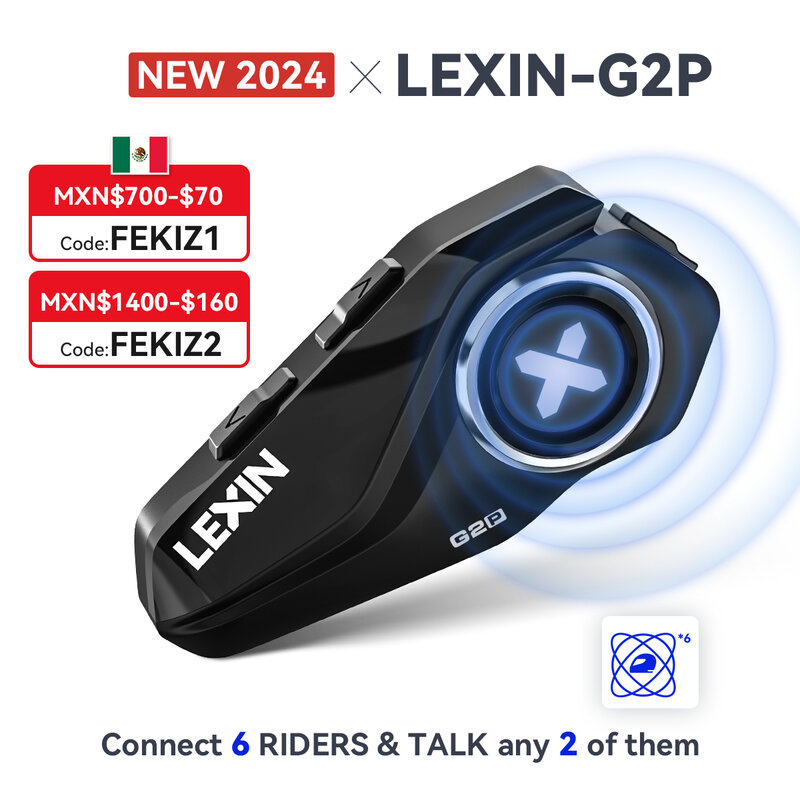2023 New Lexin G2 Motorcycle Intercom Helmet Bluetooth Headsets,Handsfree Communicator Up to 6 Riders Interphone with FM Radio