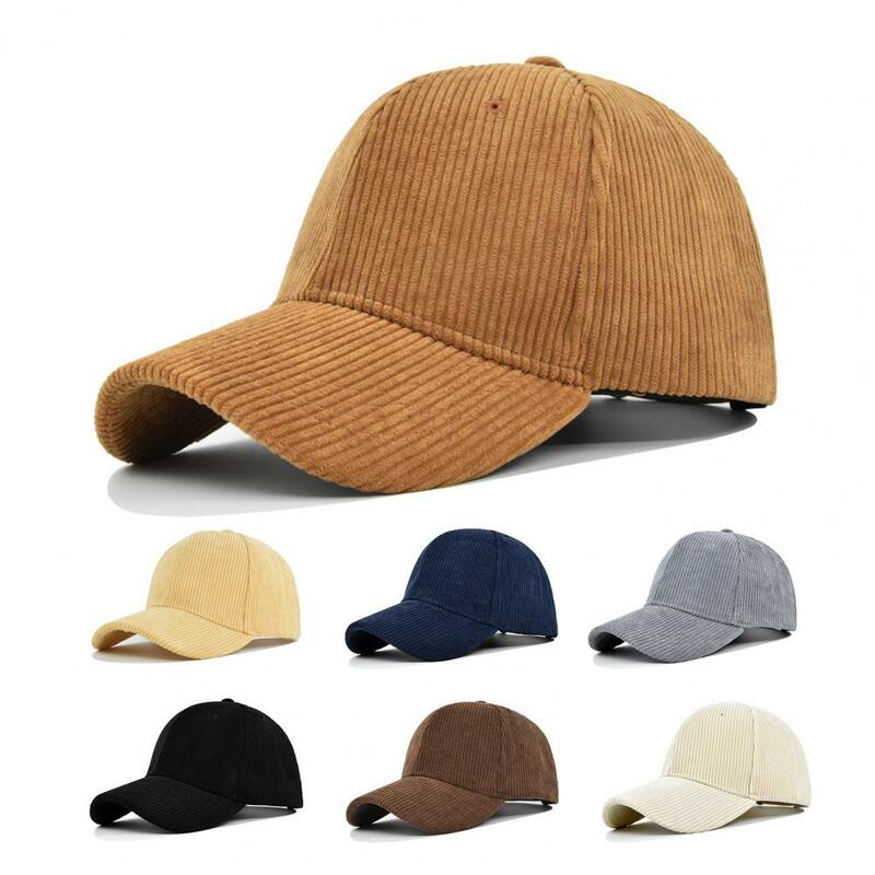 Unsiex Baseball Hat Striped Texture Adjustable Buckle Long Curled Brim Hat Sun Protection Ponytail Holder Casual Peaked Cap