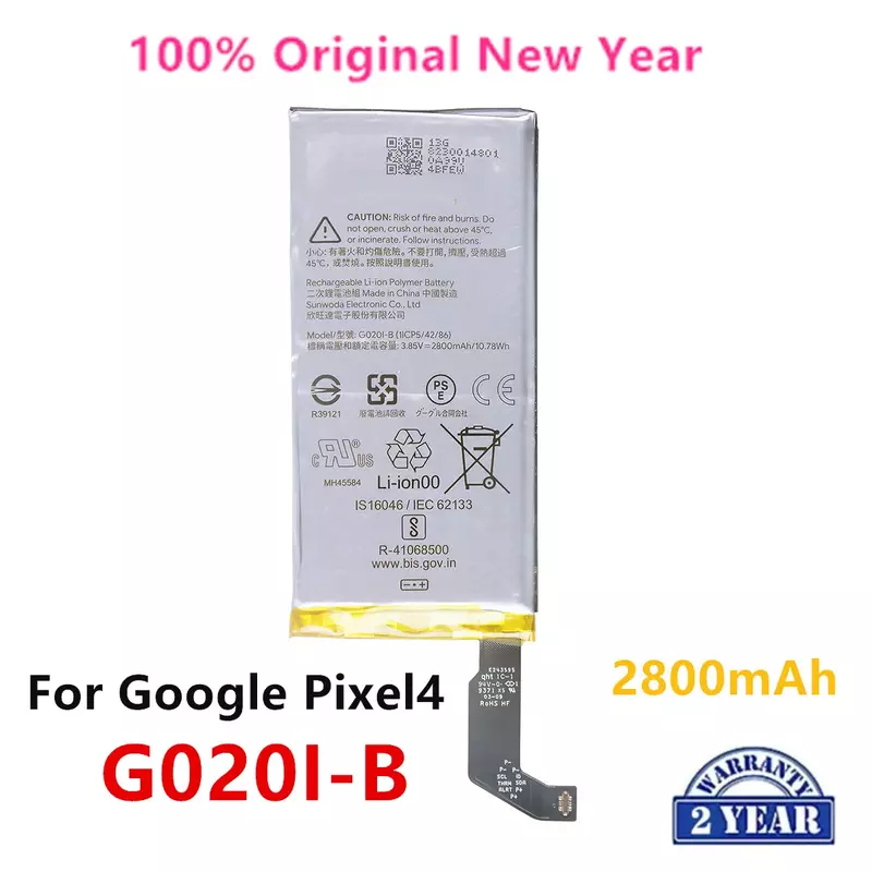 100% 정품 G020I-B 교체 배터리, 구글 픽셀 4 픽셀 4 용, 정품 최신 생산 휴대폰 배터리, 2800mAh