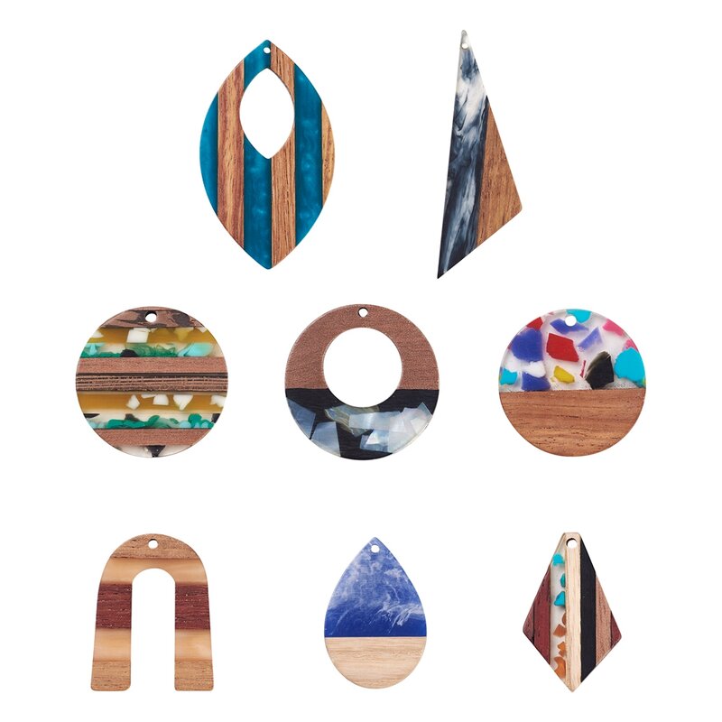 1 Box Walnut Wood Pendants Geometric Shape Resin Wood Charms For Necklace Dangle Earring Jewelry Making Findings Vintage Gift