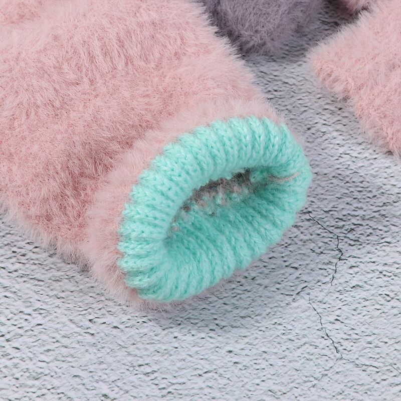 Thick Women Girls Paw Claw Winter Warm Woolen Mittens Half Finger Gloves Knitted Finger Gloves