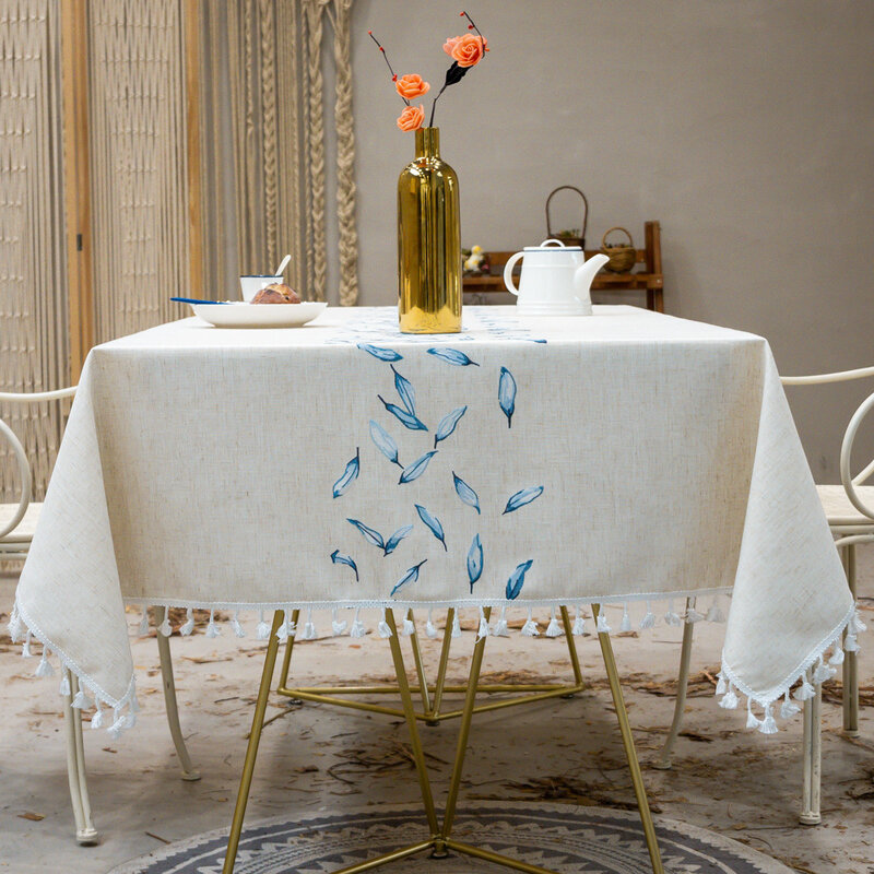 Nappe rectangulaire en tissu imperméable avec pompon, couverture décorative pour gril de table