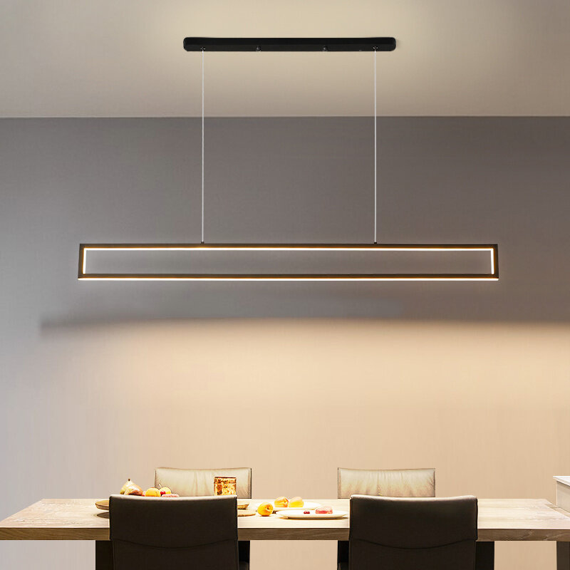 Lampu gantung Led Modern, lampu gantung panjang untuk ruang makan dapur kantor Bar kafe persegi panjang pencahayaan dalam ruangan rumah