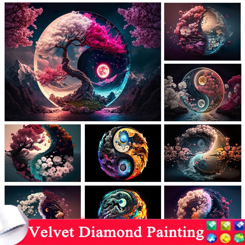 Sakura Landscape DIY Diamond Painting Series Yin Yang Balance Fish Full Mosaic Diamonds ricamo Cross Stitch Kit Home Decor 7