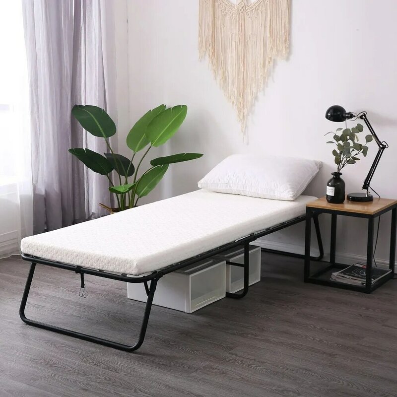 Foldaway cama plegable para invitados, cama plegable portátil con colchón de espuma viscoelástica gruesa para dormitorio y oficina de repuesto