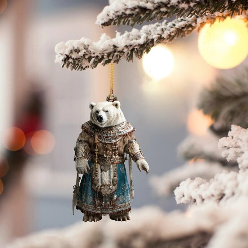 Adorno Retro de oso Polar 2D para habitación, accesorios de decoración para el hogar, regalos de Navidad, Año Nuevo, 2024