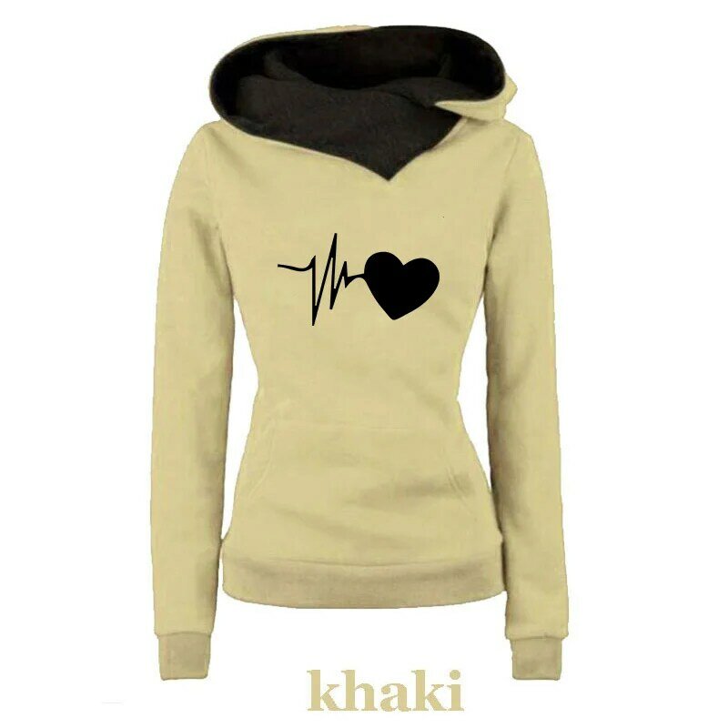Fashion Women's Hoodie Lapel High-neck Long-sleeved Hooded Sweatshirt Casual Pullover