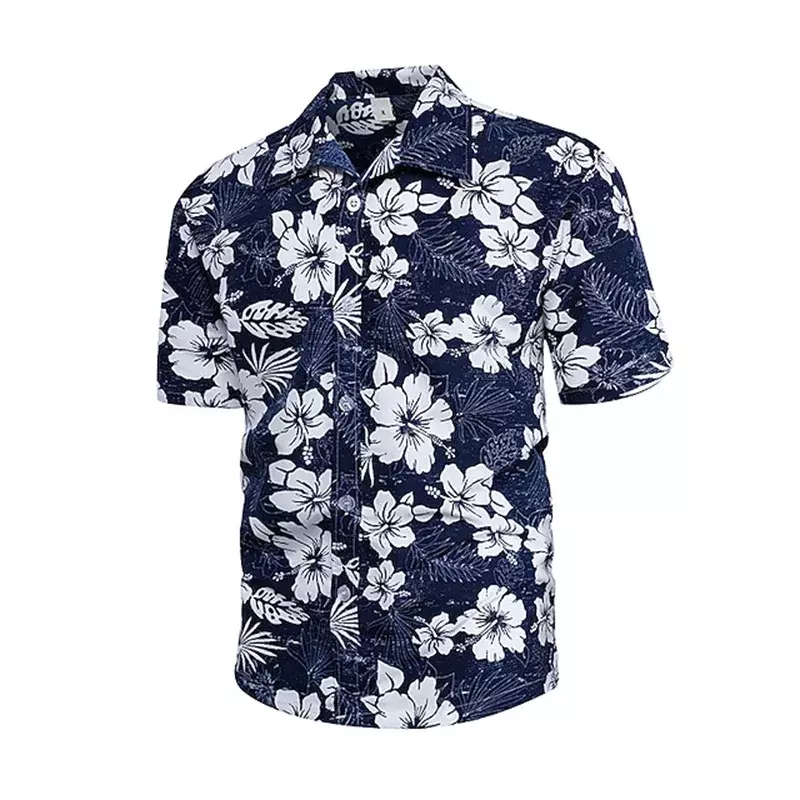 Мужская Летняя гавайская рубашка на пуговицах, голубая/белая свободная дышащая гавайская рубашка с коротким рукавом, большие размеры 5XL, 2023