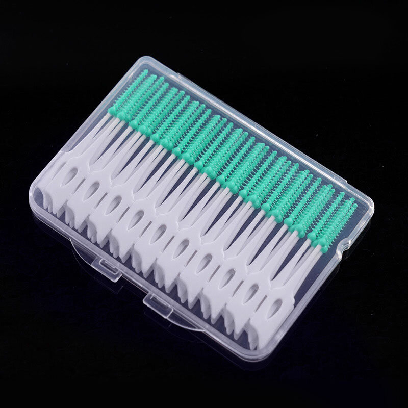 Sikat gigi Interdental silikon 20/40 unit, alat pembersih gigi sekali pakai, sikat gigi portabel untuk gigi