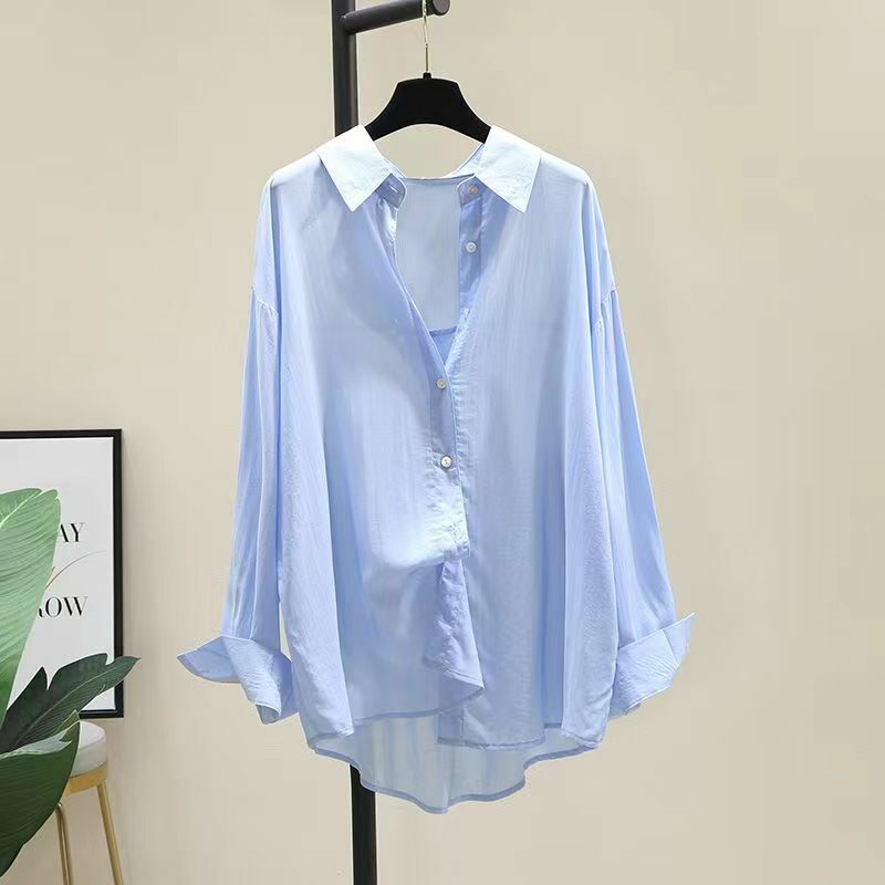 Drape Tencel cotton shirt women's summer dress loose casual thin shirt long sleeve wear outside
