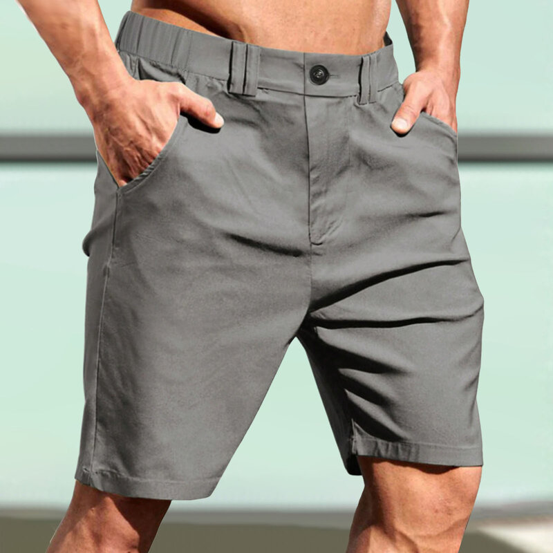 Pantalones cortos formales de secado rápido para hombre, Shorts informales con bolsillos grandes y altos