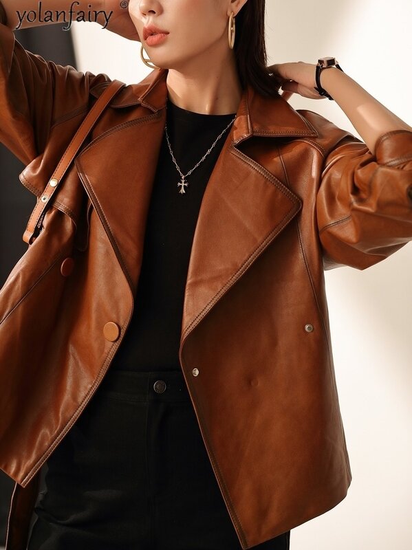 Cappotto in pelle di pecora giacca in vera pelle da donna 2023 primavera autunno giacca da motociclista Vintage Veste Cuir Femme KJ5934