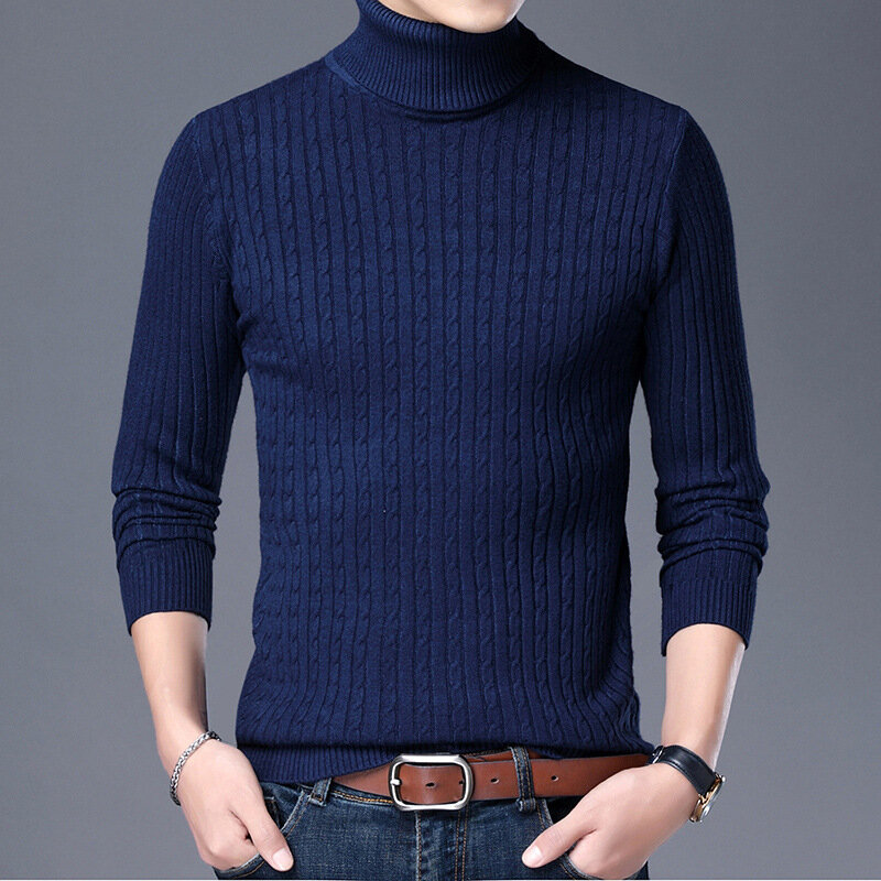 New Men's Turtleneck Sweaters Knitted Pullovers Men Solid Color Casual Male Sweater Autumn Knitwear top